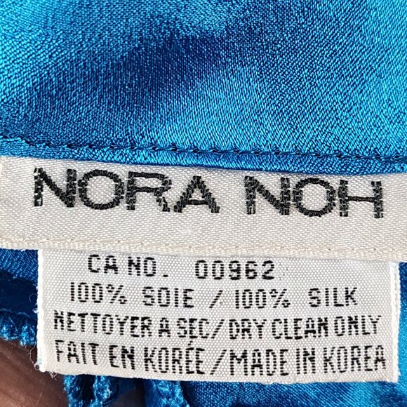 Nora Noh Blue 100% Silk Artsy Faux Wrap Criss Cross Midi Dress - Picture 7 of 7